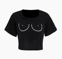 a black crop top with a smiley face on it