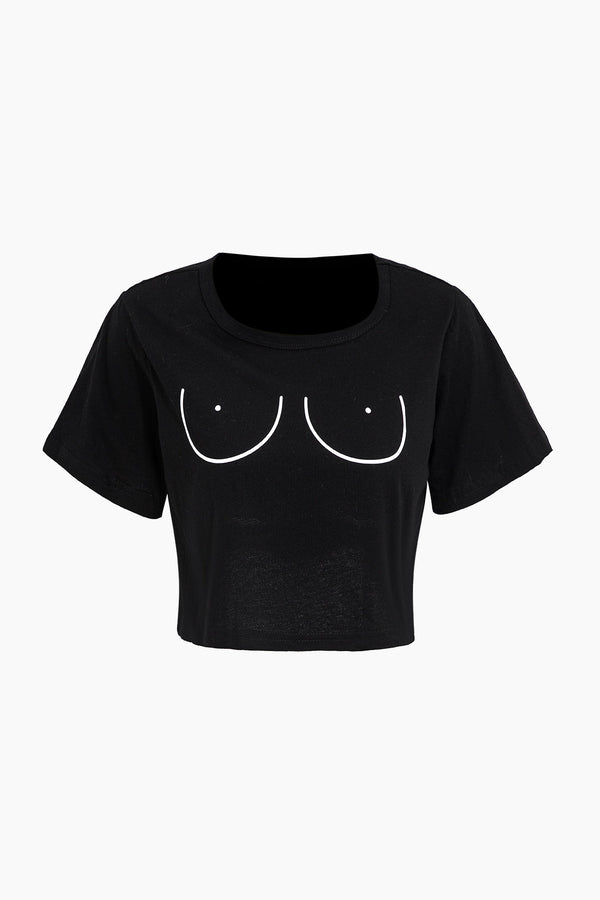 a black crop top with a smiley face on it