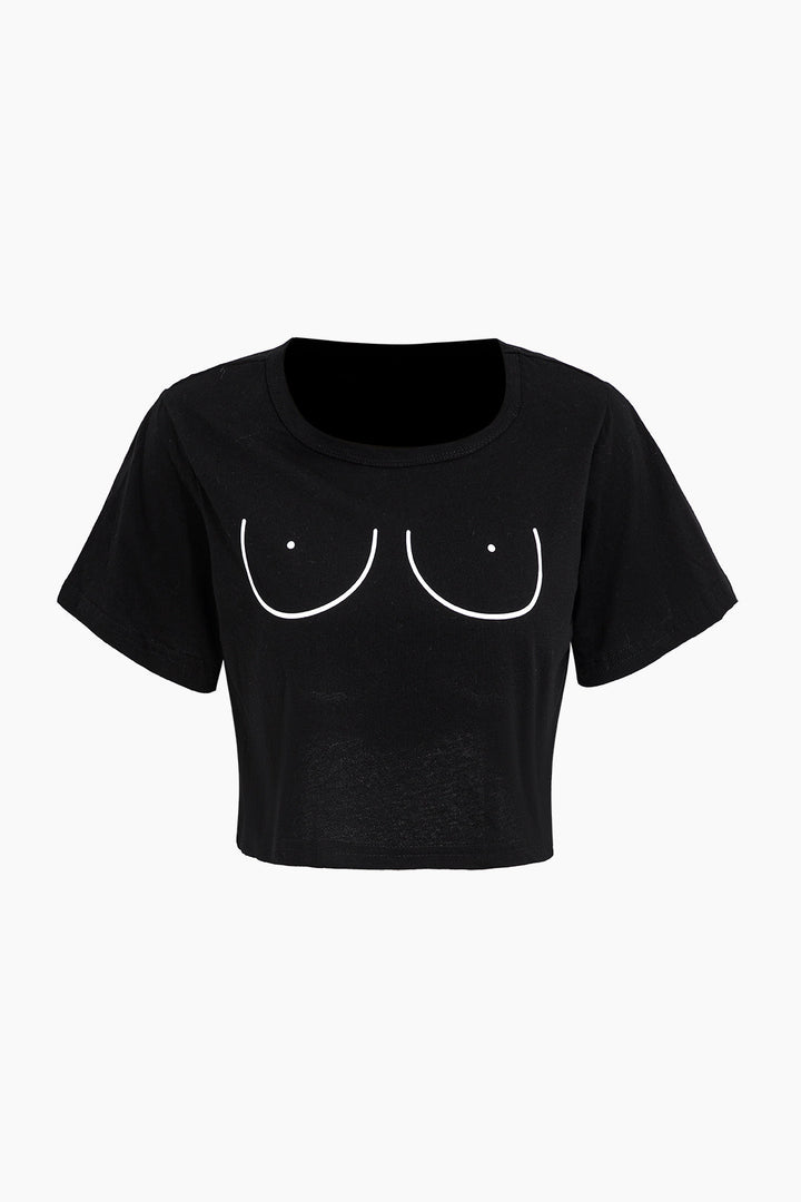a black crop top with a smiley face on it