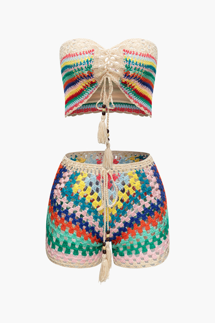 a pair of shorts with multi colored croches