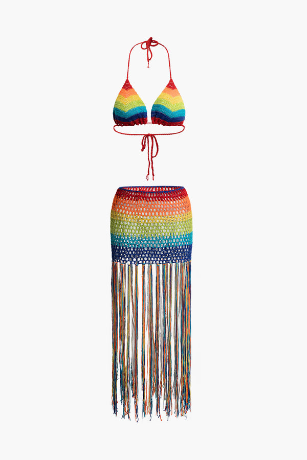 a bikini top and skirt with fringes