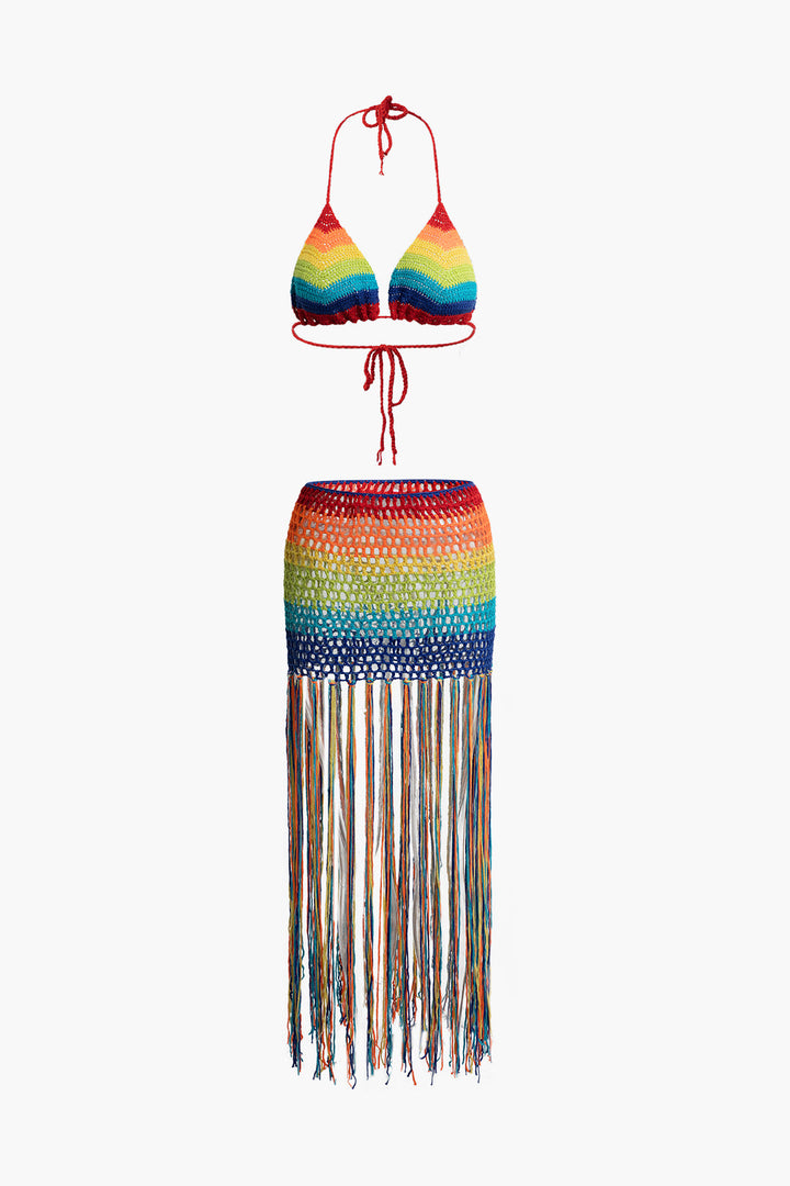a bikini top and skirt with fringes