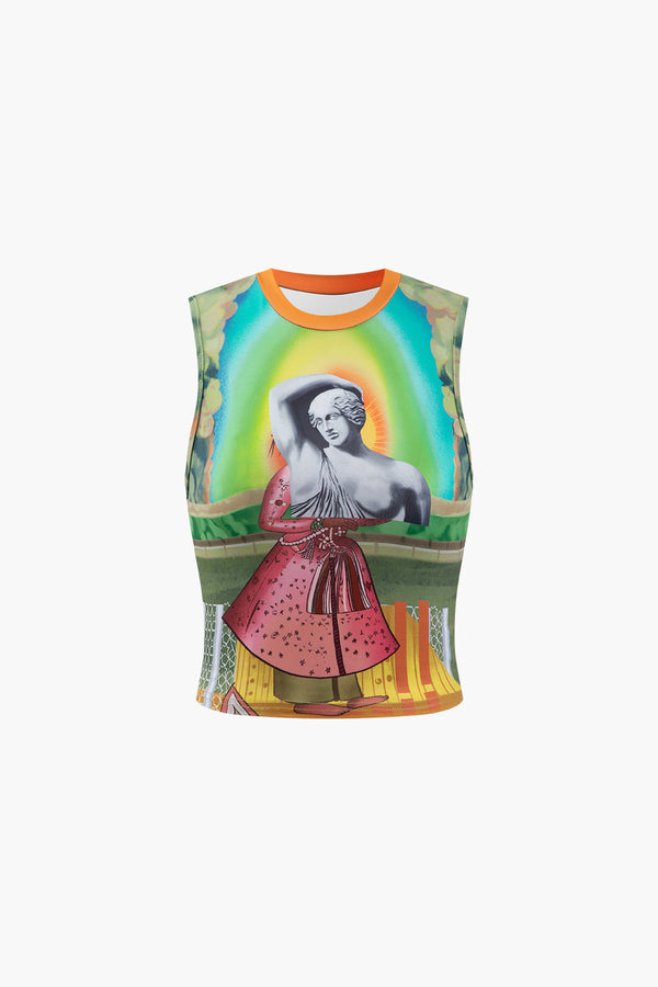 a tank top with an image of a woman in a dress