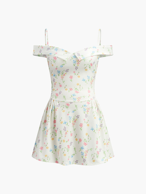 a white dress with a floral print on it