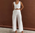 Solid  Asymmetrical Straight Leg Pants Set