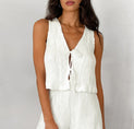 Solid Tie Front Vest With Shorts Set