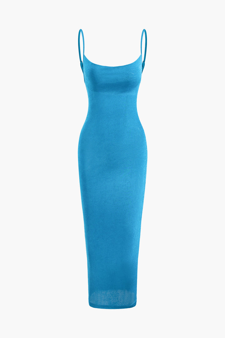 a blue dress with spaghetti straps