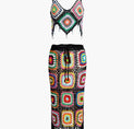 a women ' s swimsuit with a colorful pattern and fringes