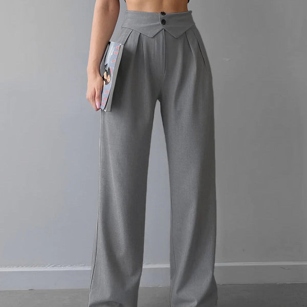 Street Fold Over Waistband Straight Leg Dress Pants