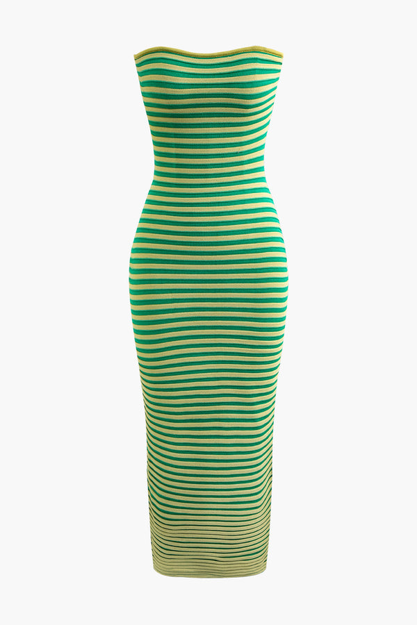 a green and white striped dress