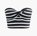 a black and white striped bikini top