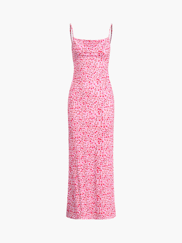 the reformation midi dress in pink floral print