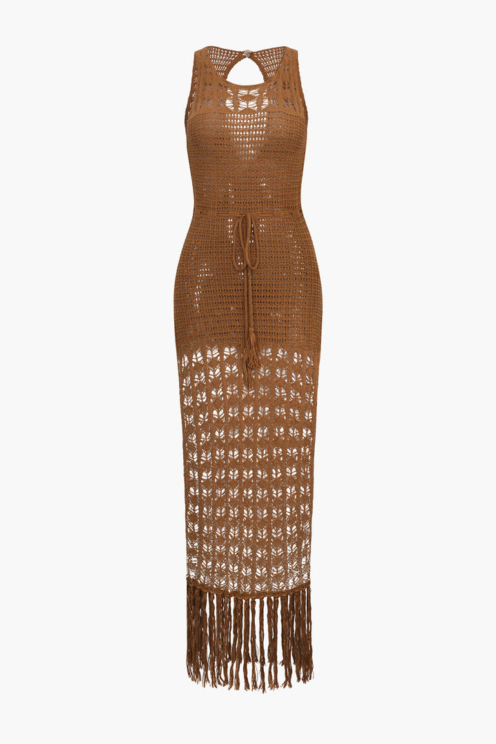 a brown dress with fringes on it