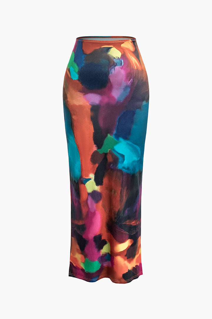 a colorful pencil skirt with a multi print