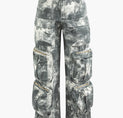 Tie Dye Multi Pocket Straight Leg Cargo Jeans (M / GRAY)