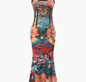a women ' s dress with an abstract print