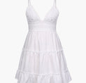 V-Neck Ruffle Hem Mini Dress (S / OPTICAL WHITE)