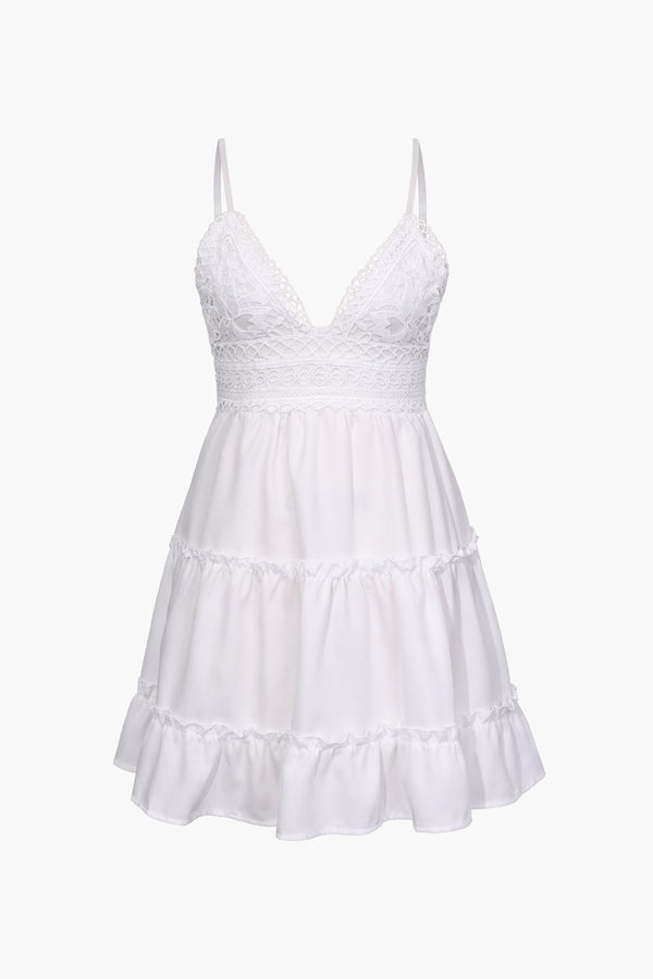 V-Neck Ruffle Hem Mini Dress (S / OPTICAL WHITE)