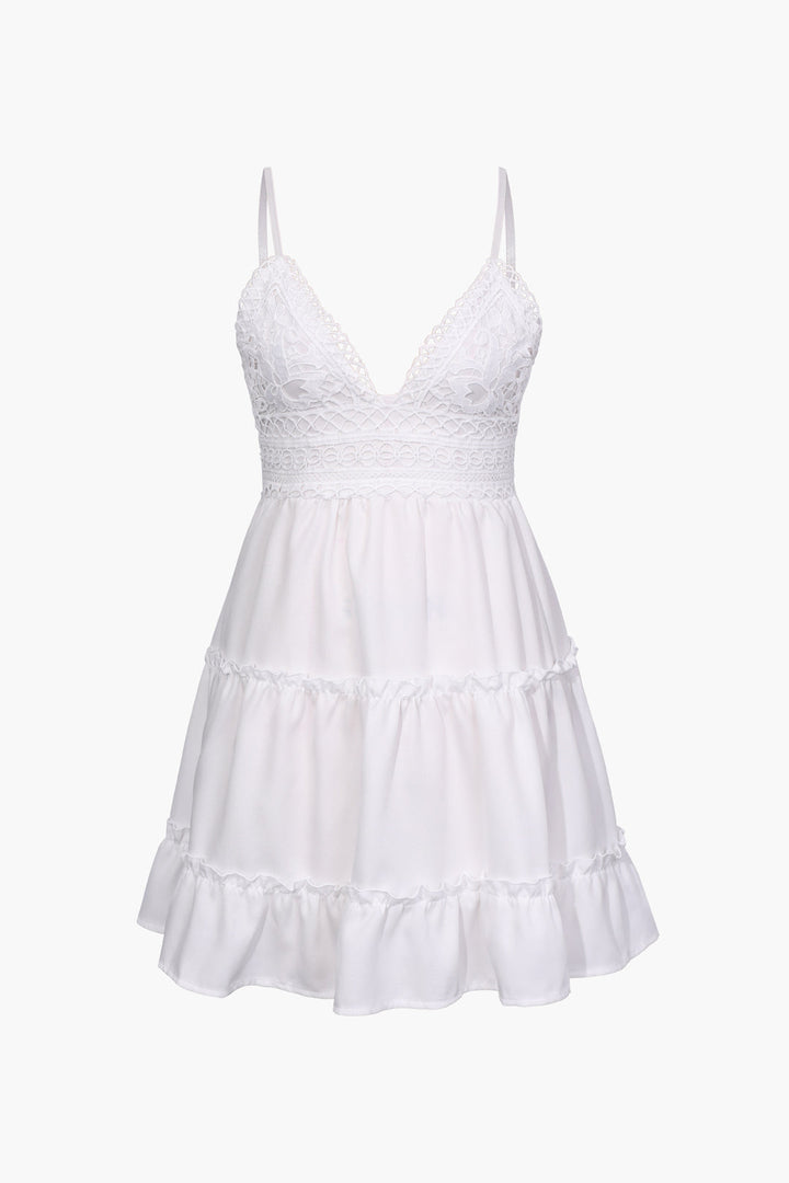 V-Neck Ruffle Hem Mini Dress (S / OPTICAL WHITE)