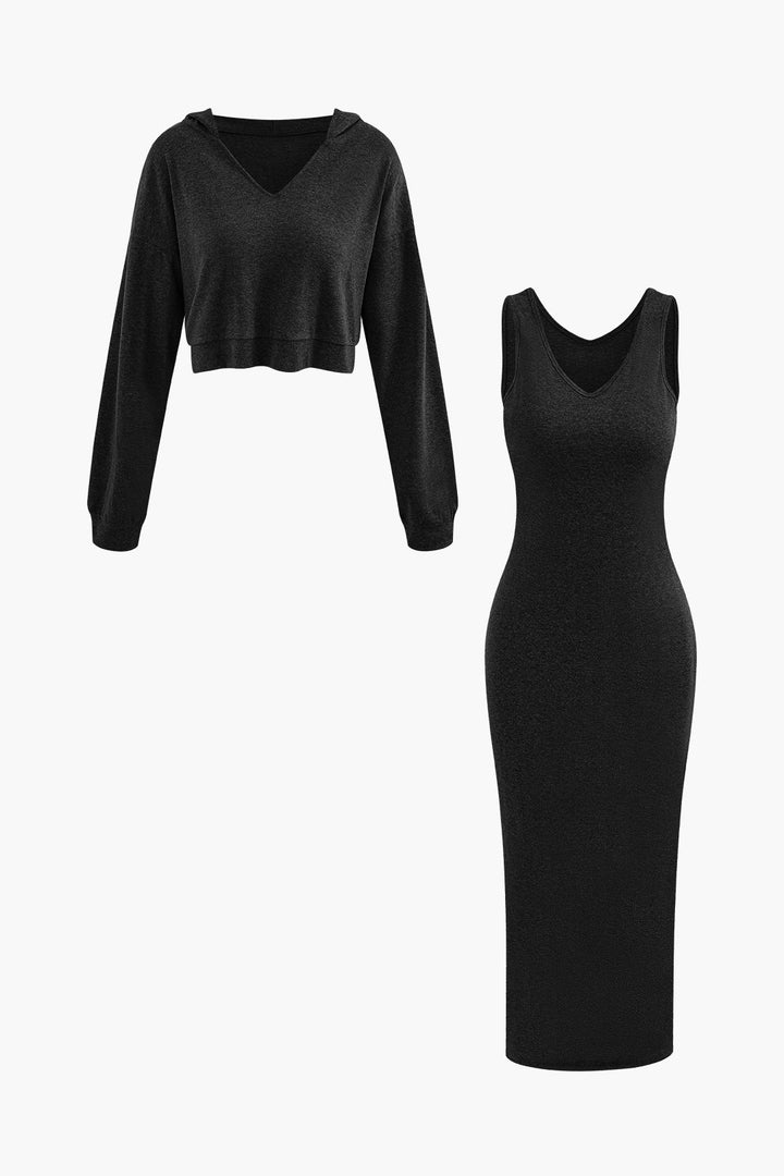a black dress and a black top on a white background