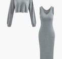 a grey sweater dress and a grey sweater dress