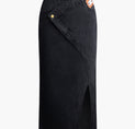 a black skirt with a button on the side