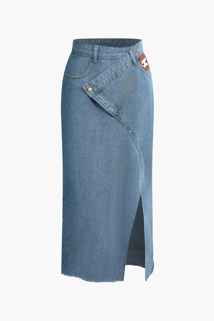 a denim skirt with a slit on the side