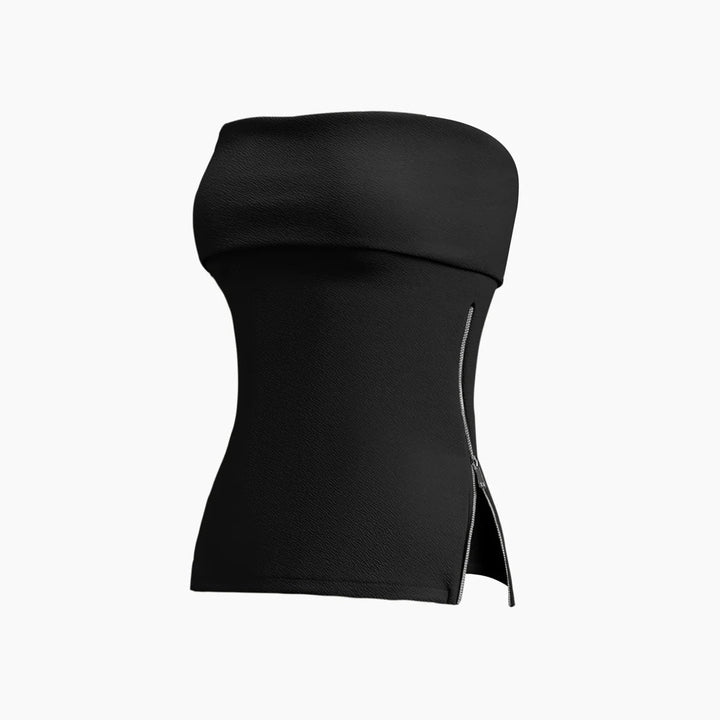 a black top with a zipper on the side